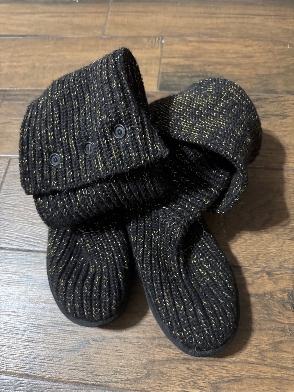 UGG Black Knit Bootie with Gold Accent Thread
